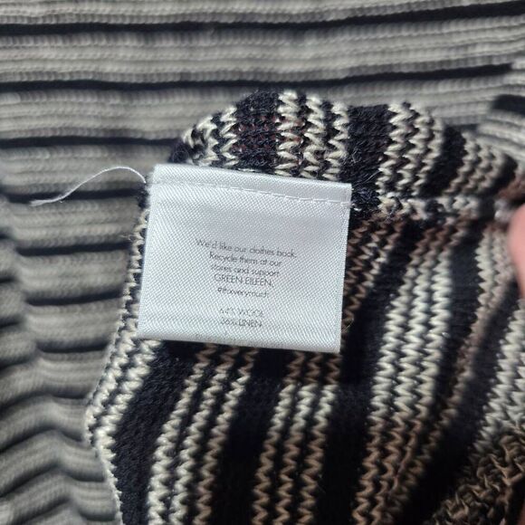 Eileen Fisher Grey and Black Stripe Linen Wool Blend Knit Sweater - Picture 4 of 4